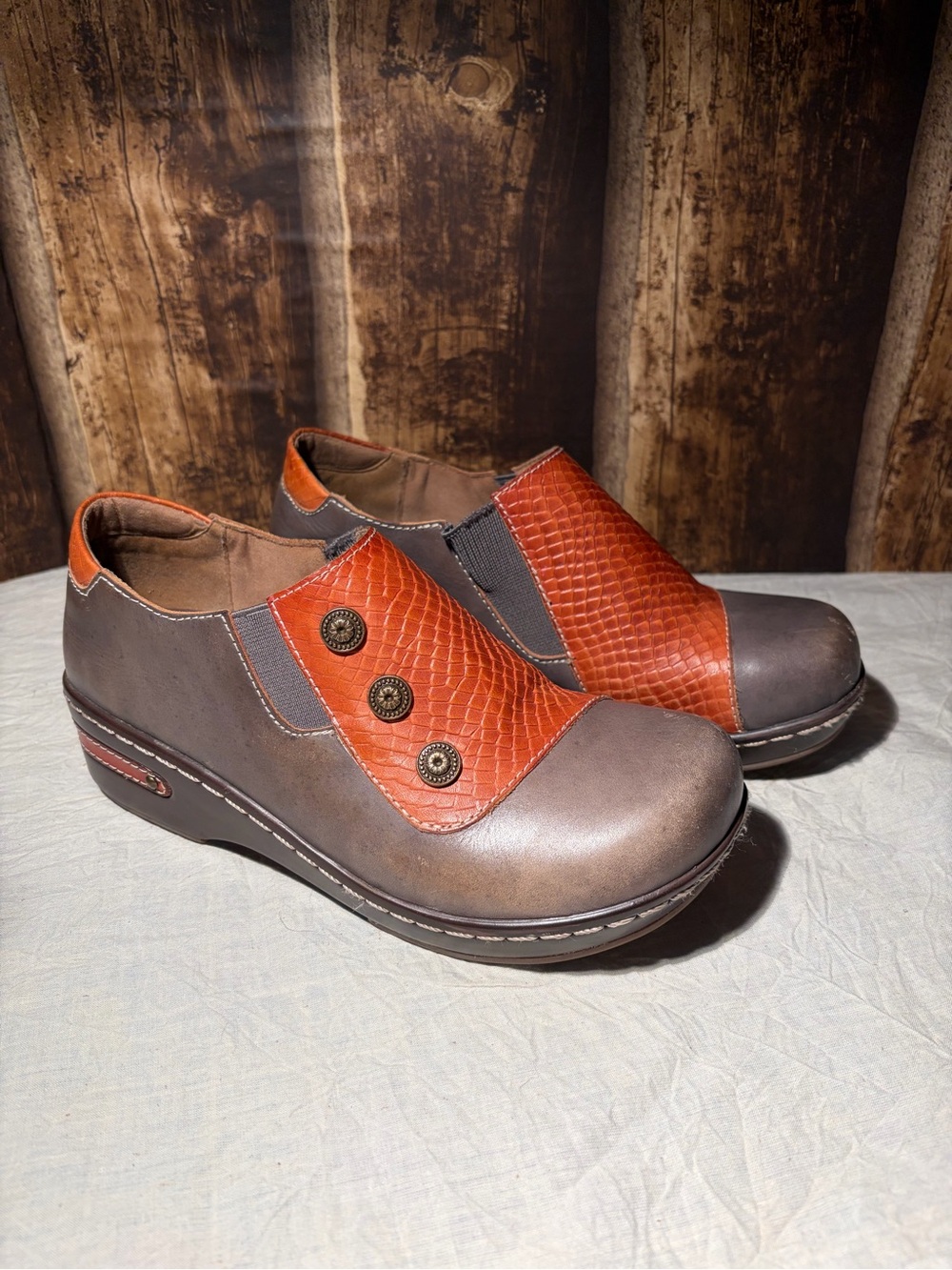 L’Artiste by Spring Step Women's Two-Tone Mules in Brown/Orange Sz 5.5-6 EUC